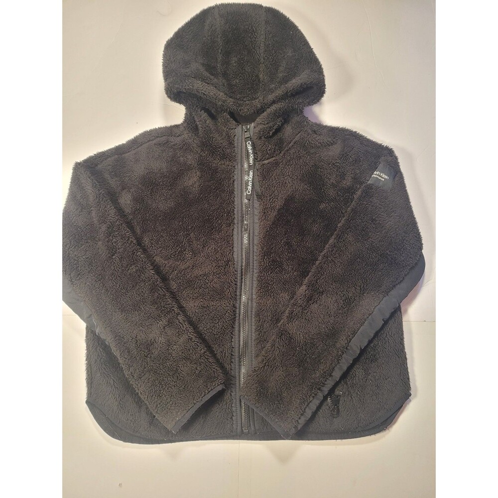Calvin Klein Performance Women’s Fuzzy Full‑Zip Jacket – Black – Size L #f